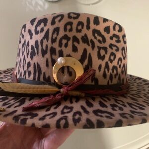 Leopard Print Fedora with Gold Accent adjustable